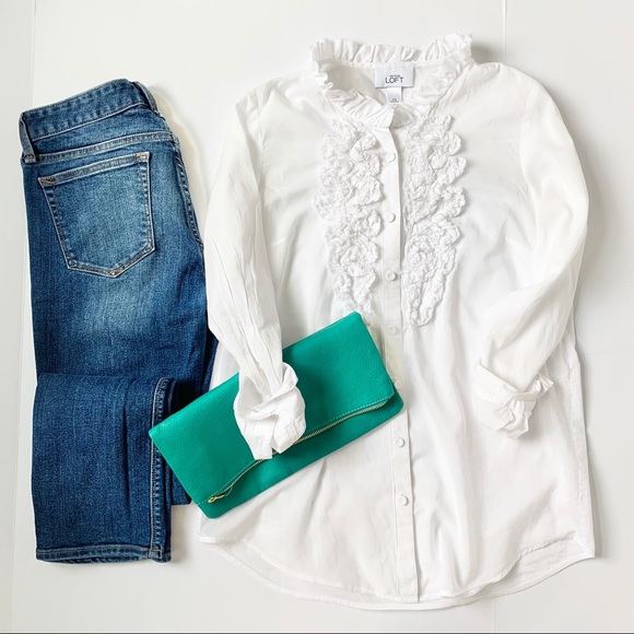 Loft Ruffle Shirt Long Sleeve Size X- Small - Picture 2 of 10